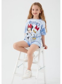 Resim Minnie Mouse Besties Mavi Kız Çocuk Şort Takım Mavi 