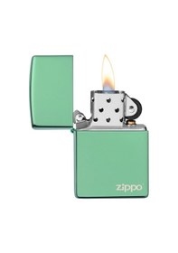 Resim Zippo High Polish Green Logo Dizayn Çakmak Yeşil 