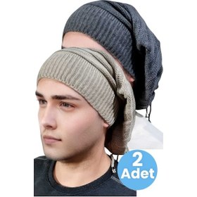 Resim Uniquetrenders 2'li Erkek Kışlık Triko Örgü Bere Ve Boyunluk Füme-camel Camel - Füme 