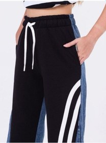 Resim Zekids Kız Çocuk Şeritli Bol Paça Denim Pantolon-13453-siyah Siyah 