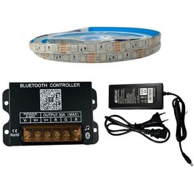 Resim Bluetooth Telefon Kontrollü Rgb Şerit Led Set 5050 Ledli 3çipli 20metre Silikonlu 