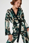 Resim Yaprak Desenli Multi Triko Kimono Hırka 
