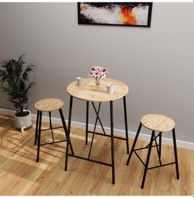 Resim Atlantik Çam Bar Taburesi Seti Masası Mutfak Oval 2 Kişilik Yem 