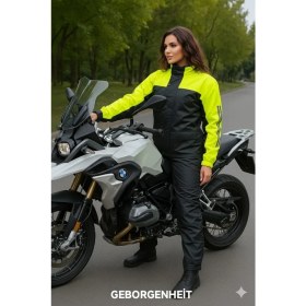 Resim Geborgenheit Fosforlu Yeşil Motorcu Yağmurluk File Astarlı Motosiklet Yağmurluğu Cepli 