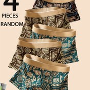 Resim 4 Adet Erkek Boxer Külot - Retro Etnik Desenli, Canlı Renkli Geometrik Desenler, Yumuşak Esnek Kumaş Günlük Kullanım ve Tatil İçin 