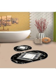 Resim Siyah Kaymaz Taban Oval Banyo Paspas Takım Bb-128 çok renkli 