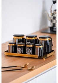 Resim Acar Sonia Suri 8 Parça Cam Tepsili Kavanoz Seti Çok Renkli 