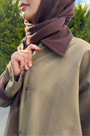 Resim Ovn. Kadife Yaka Detaylı Trençkot - Haki 