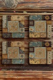 Resim Oscar Stone Decor Baskılı Doğaltaş Bardak Altlığı 4'Lü Set Desen Tile 4Dsn-189 