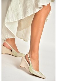 Resim Fox Shoes Y820801204 Ten Kumaş Taş Detaylı Dolgu Topuklu Kadın Abiye Ayakkabı Ten 