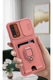 Resim AQUA AKSESUAR Xiaomi Redmi 9t Kılıf Ipli Ve Lens Korumalı Renkli Yüzüklü Askılı Telefon Kılıfı - Pembe 