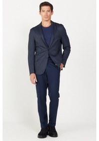 Resim AC&Co / Altınyıldız Classics Erkek Lacivert Slim Fit Dar Kesim Mono Yaka Baskılı Ceket Lacivert 