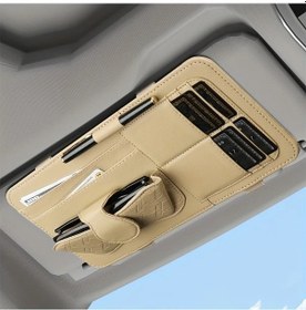 Resim Xuweiwei Araç Güneşlik Organizatörü Beige - Pu Derili Gözlüklük Kartlık Kalemlik 