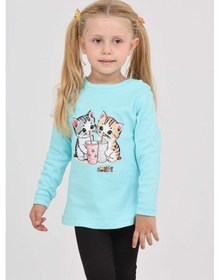 Resim Toontoy Kız Çocuk Regular Fit Bisiklet Yaka Baskılı Sweatshirt - Tk24803 Turkuaz 