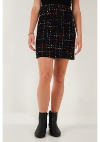 Resim Lela Tüvit Desenli Slim Fit Yüksek Bel Mini Boy Bayan Etek 5866436 Siyah 