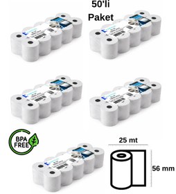 Resim Kasetsan 56x25 Termal Pos Rulosu 50'li Paket BPA’sız Pompa ve Sabit Pos 