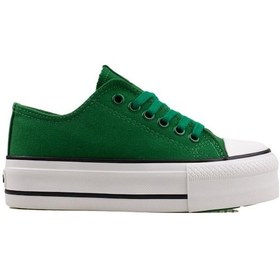 Resim Benetton Yeşil Kalın Taban Kadın Keten Spor Ayakkabı Bn 30935 Yeşil 