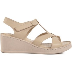 Resim Voyager Bej Hakiki Deri Kadın Dolgu Topuk Sandalet Çok Renkli 