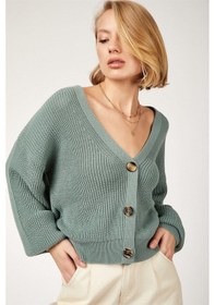 Resim Aqe Fashion Kadın Mint Yeşili 3 Düğmeli Kolu Volanlı Hırka Mint Yeşili 