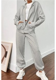 Resim Unisex Gri Oversize Alt Üst 2'li Eşofman Hırka Takım Gri 