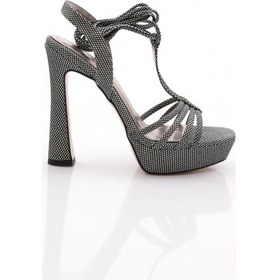 Resim Dgn 2005 Kadın İpli Topuklu Abiye Ayakkabi Platin Baskılı 