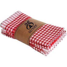 Resim Mutfak Kurulama Bezi 6'lı Mavi Pöti Kareli Bulaşık Kurulama Bezi Servis Peçetesi Beslenme Örtüsü Kırmızı 