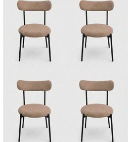 Resim 4 Adet Puffy Kumaş Vizon Renk Teddy Sandalye Mutfak Sandalyesi Salon Sandalyesi Balkon Sandalyesi Vizon 