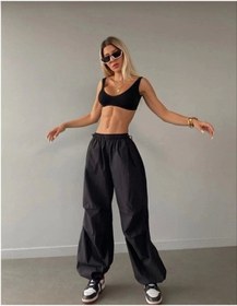 Resim Cepli Paraşut Pantalon - Siyah 