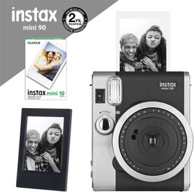 Resim Instax Neo 90 Classic Siyah Fotoğraf Makinesi-10lu mini Film ve Fotoğraf Çerçevesi 