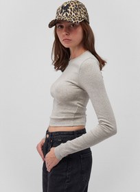 Resim Grey Long Sleeve Crop Basic T-Shirt - Grey / M 