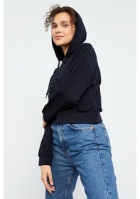 Resim Tommy Life Lacivert Uzun Kol Rahat Form Kapüşonlu Kadın Sweatshirt - 97115 Lacivert 