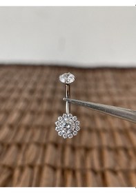 Resim Gerçek Titanium G23 Çiçek Zirkon Titanyum Göbek Piercing Gümüş 
