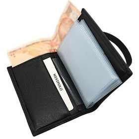 Resim Westpolo Hakiki Deri Bol Şeffaf Kart Bölmeli Lastikli Unisex Kartlık - Siyah Siyah 