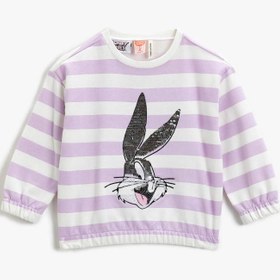 Resim Kız Bebek Bugs Bunny Lisanslı Pullu Sweatshirt 