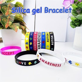 Resim HopeStrength Farkındalık Silikon Bileklik - Çok Renkli Bulmaca Tasarımı, 11 Stilde Destekleyici Bakıcı Bilekliği 