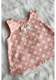 Resim Yıldız Desenli Pembe Poplin Kız Çocuk Bebek Bluz Üst 001 