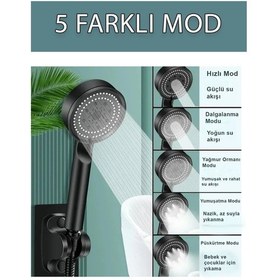 Resim 5 Fonksiyonlu Su Tasarruflu Duş Başlığı Turbo Yüksek Basınçlı Ayarlanabilir El Duşu Siyah Diğer 