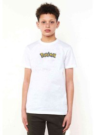 Resim Pokemon Logosu Baskılı Unisex Çocuk Beyaz T-Shirt 