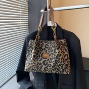 Resim Kadınlar için Şık Vintage Leopar Desenli Kanvas Tote Çanta - Çift Saplı Günlük Omuz Çantası, İşe Gidiş Geliş ve Şık Geziler için İdeal 