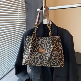 Resim Kadınlar için Şık Vintage Leopar Desenli Kanvas Tote Çanta - Çift Saplı Günlük Omuz Çantası, İşe Gidiş Geliş ve Şık Geziler için İdeal 