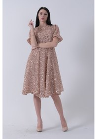 Resim Feminist Gold Pul Payetli Midi Boy Kısakol Abiye 6502498.122 Gold 