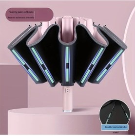 Resim Elmpaly Kompakt Açılır Ters Pembe Şemsiye: Uv Korumalı, Su Geçirmez, Katlanır 