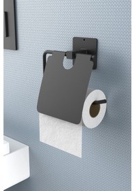 Resim Karteya Yapışkanlı Kapaklı Siyah Tuvalet Kağıdı Tutacağı/tuvalet Wc Kağıtlık Siyah 