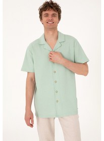 Resim U.S. Polo Assn. Erkek Su Yeşili Apaş Yaka Kısa Kollu Örme Gömlek 50306977-VR048 