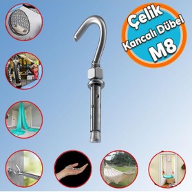 Resim NZB Kancalı Çelik Dübel Hamak Salıncak Boks Torbası Lamba Avize İçin Gömlekli Açık Ağız Kanca M8 