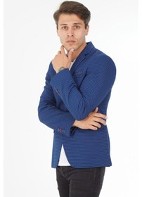 Resim Sposo 5105 Dar Kalıp Örme Kumaş Açık Laci Erkek Blazer Ceket Açık Lacivert 