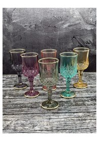 Resim 6 Lı Renkli Cam Kahve Yanı Su Bardağı Bardak 150ml 