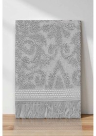 Resim 2 Parça Jakarlı Banyo Havlu Takımı %100 Pamuklu 90x150 Cm Arden Gri Çok Renkli 