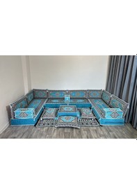 Resim Coton Şark Köşesi Minder Takımı Konsept Turkuaz 19 Parça 