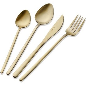 Resim The Mia Giallo Çatal Kaşık Bıçak Takımı Mat Gold 24 Parça Altın 